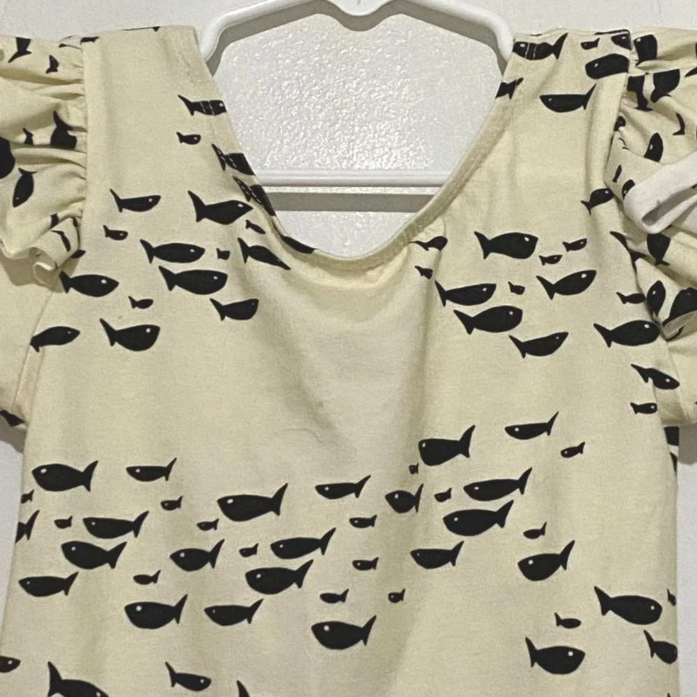 Lola & Stella Girls Flutter Sleeve Leotard Body Suit Fish Print 5T Without Snaps